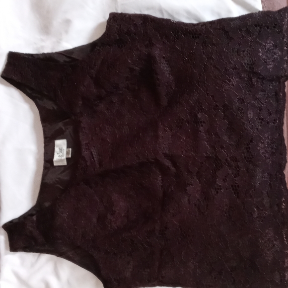 - Le Suit Petite, dark brown, size 16P, lace tank top, fully lined! - Picture 1 of 6